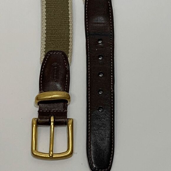 Coach Brown Leather and Army Green Cream Nylon Belt - Picture 4 of 7